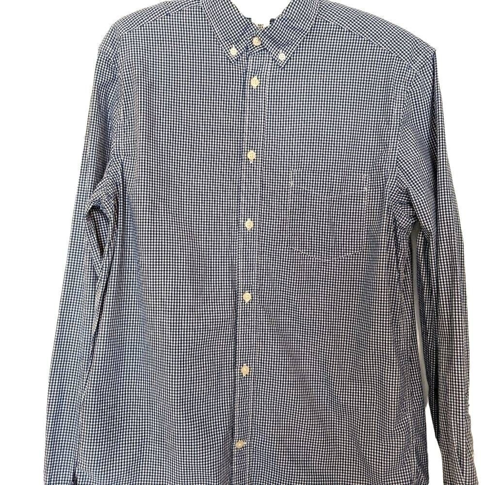 H&M L.O.G.G. MENS SIZE MED  BLUE & WHITE  CHECK LONG SLEEVE BUTTON DOWN SHIRT